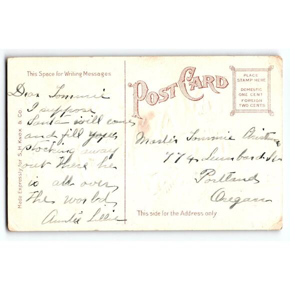 Vintage Santa Claus Christmas Postcard with Toys and Tree, Early 1900s - Picture 2 of 2